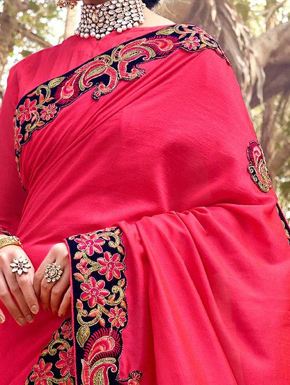 women pink embroidered bordered saree with blouse - 21723223 -  Standard Image - 1