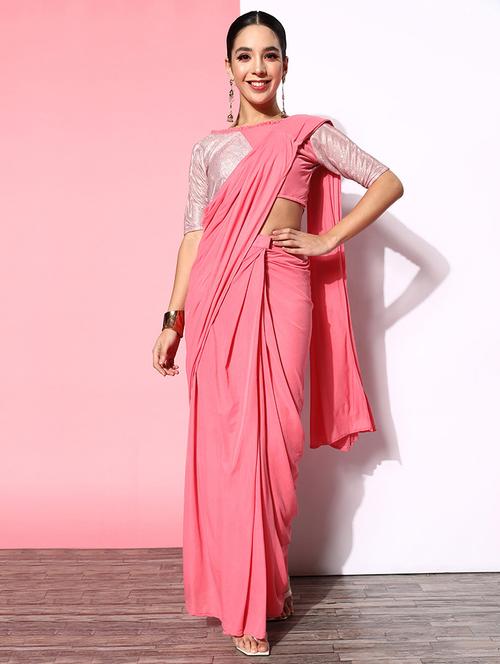 women pink plain ready to wear saree with blouse - 21723229 - Standard Image - 0