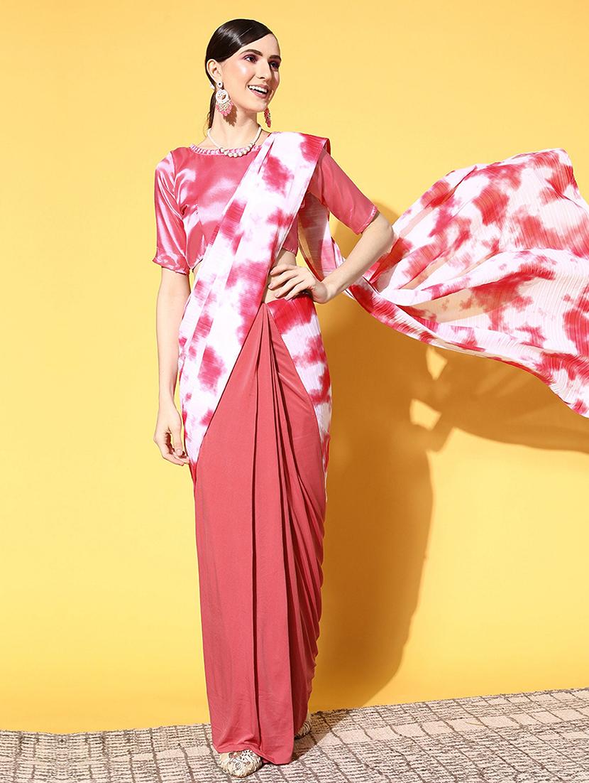 women tie & dye half & half saree with blouse - 21723232 - Zoom Image - 0