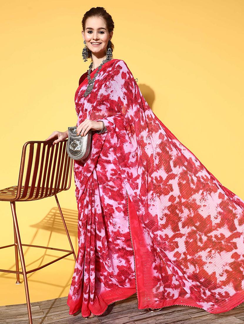 women red printed sequin work saree with blouse - 21723236 - Standard Image - 1