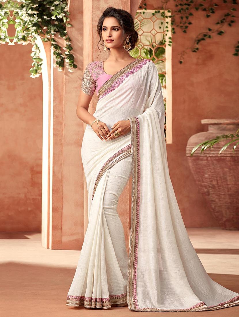women solid bordered saree with blouse - 21723240 - Zoom Image - 0