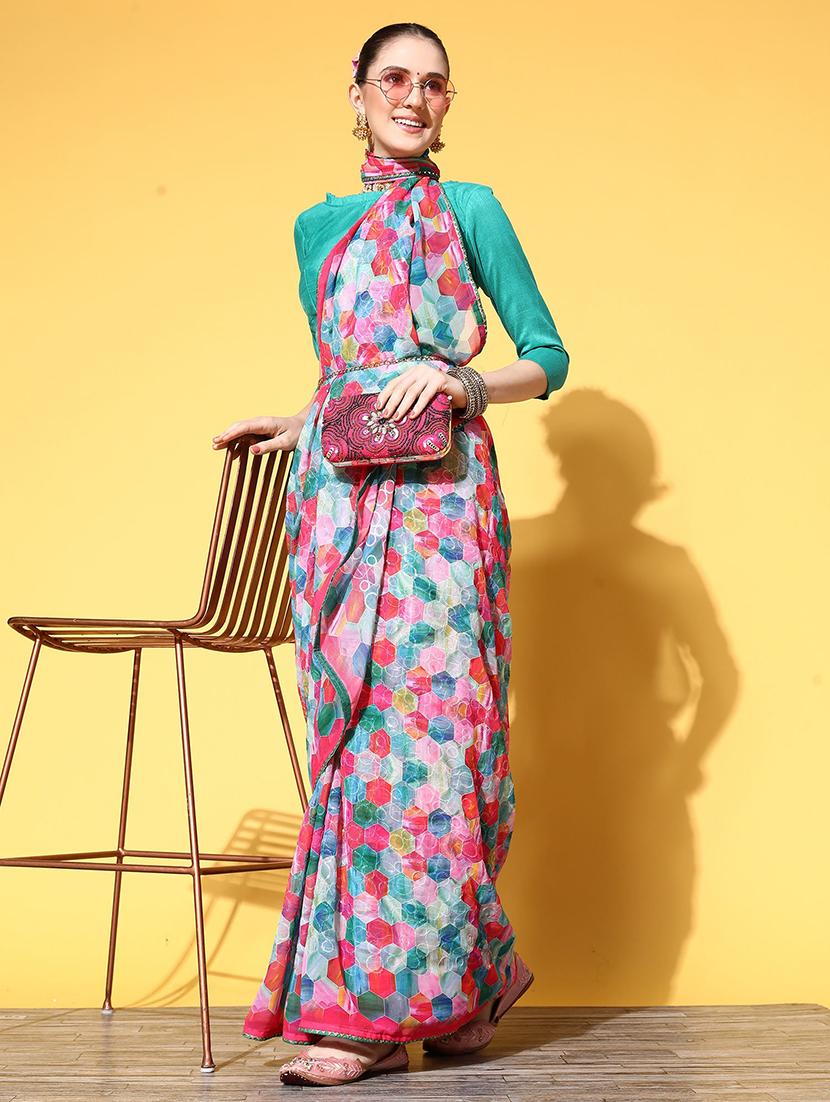 women printed casual wear saree with blouse - 21723241 - Standard Image - 1