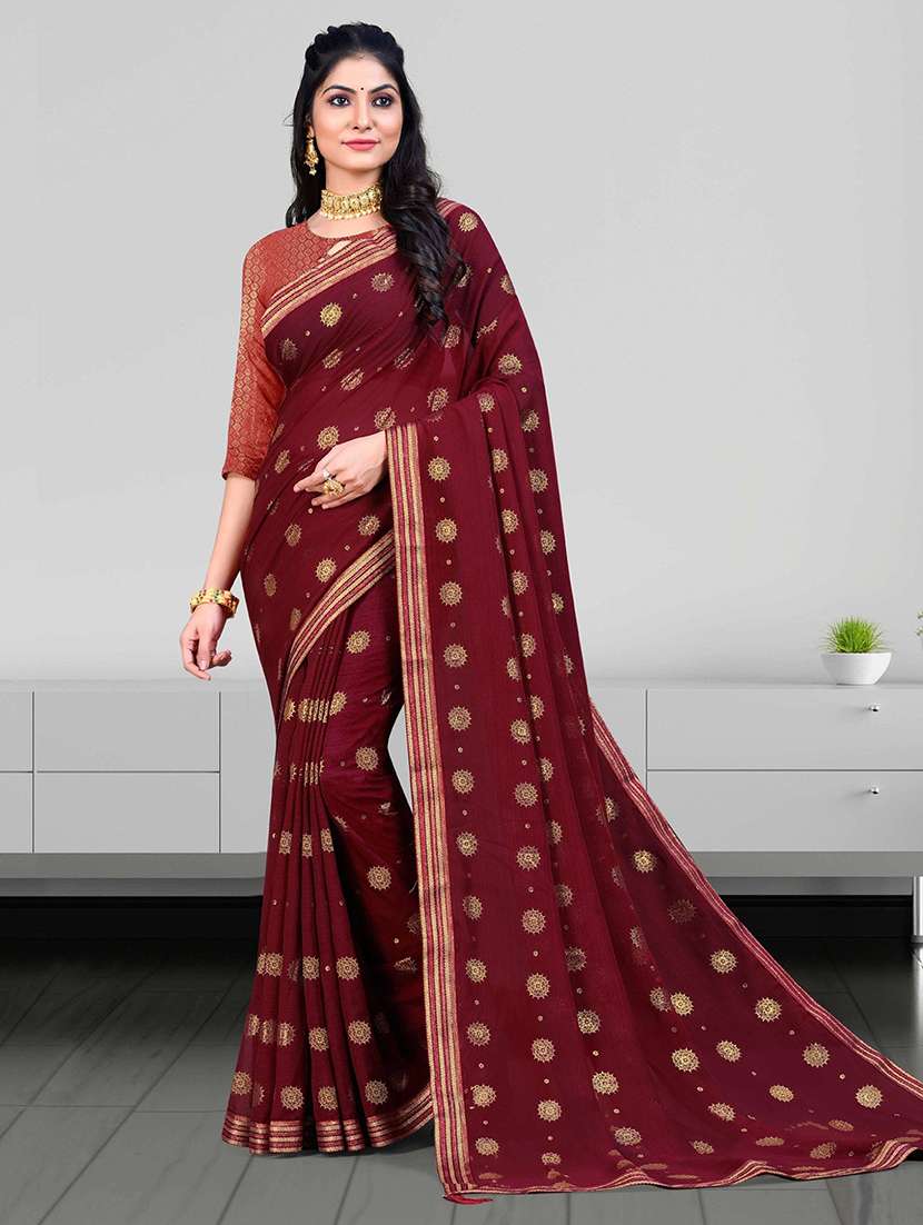 women printed bordered saree with blouse