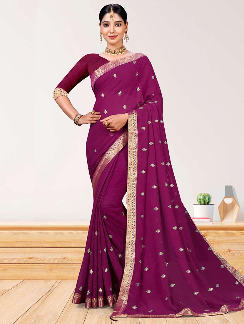 women embroidered bordered saree with blouse