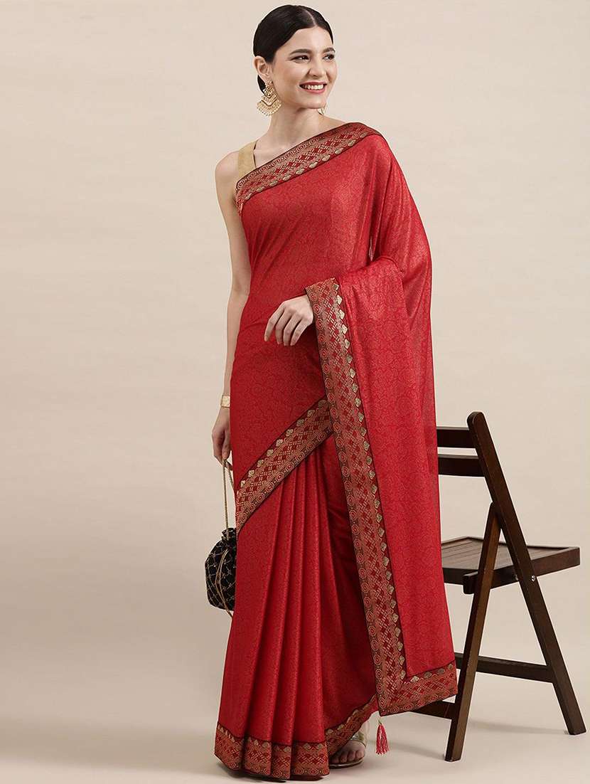 women maroon floral zari bordered saree with blouse - 21723262 -  Standard Image - 1