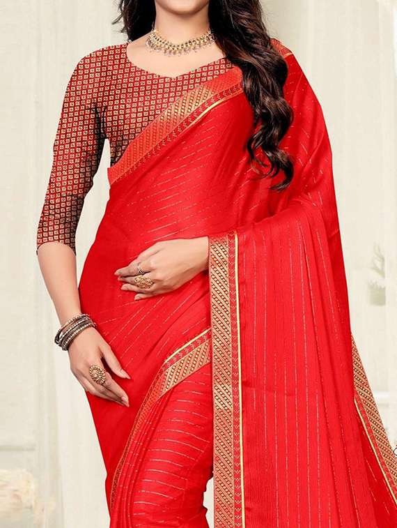 women red self design lace work saree with blouse - 21723266 -  Standard Image - 1