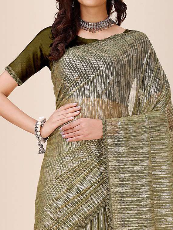 women olive self design lace work saree with blouse - 21723301 -  Standard Image - 4