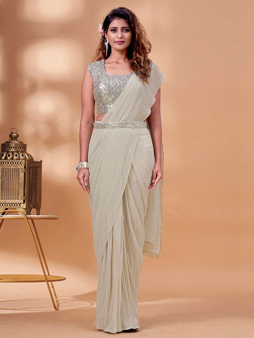 women stripes sequin work saree with blouse