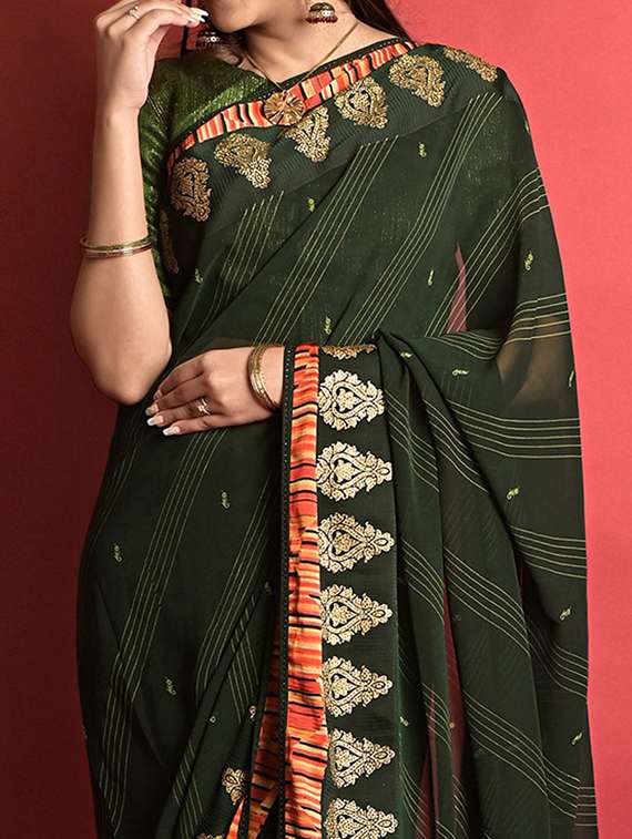 women printed bordered casual wear saree with blouse - 21723350 -  Standard Image - 1
