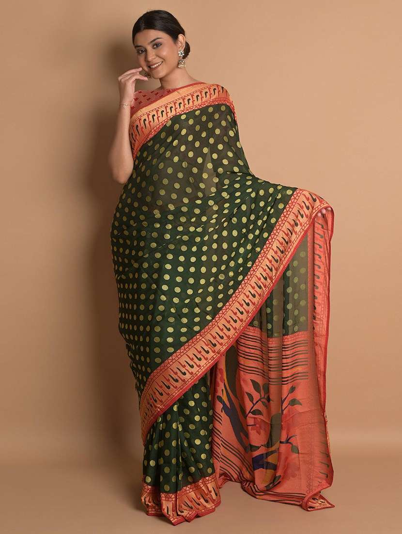 women green bordered saree with blouse