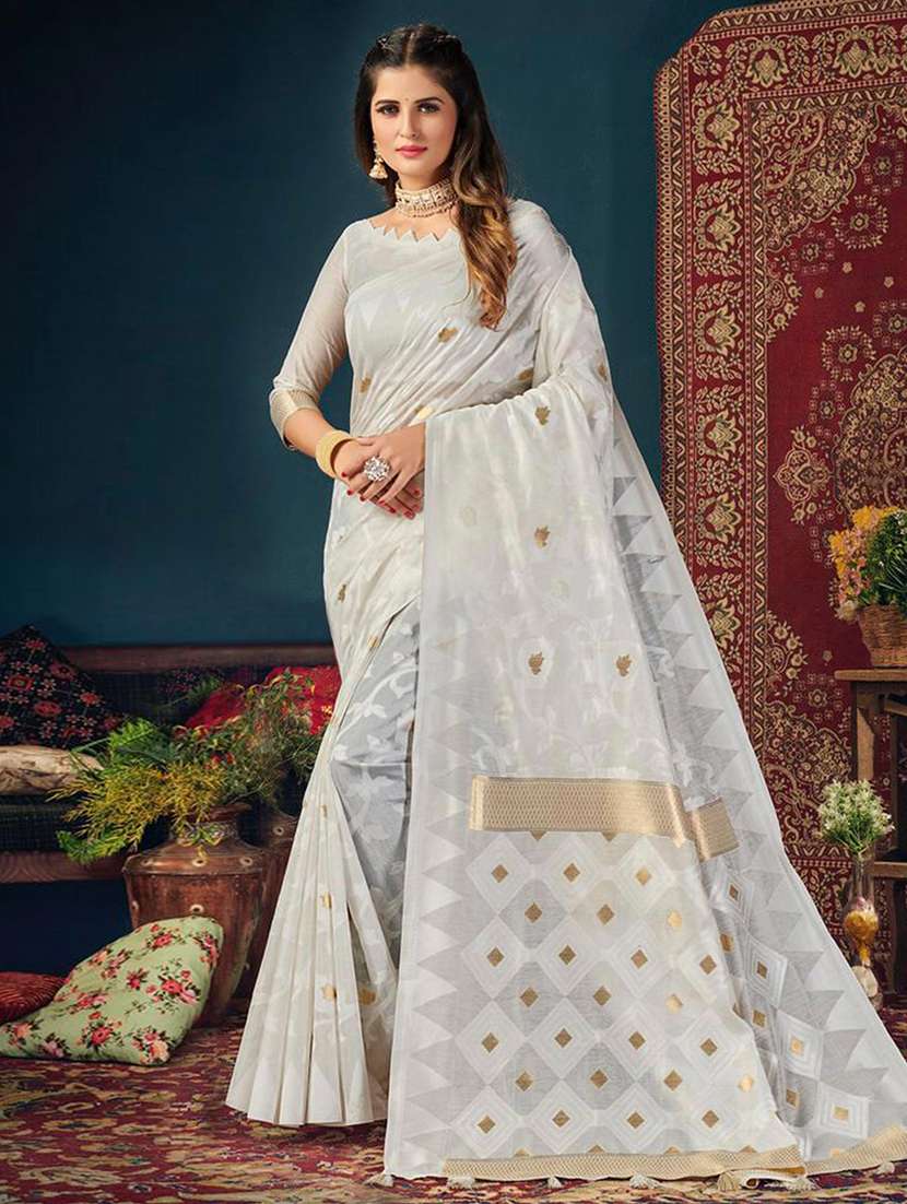women white self design zari bordered saree with blouse