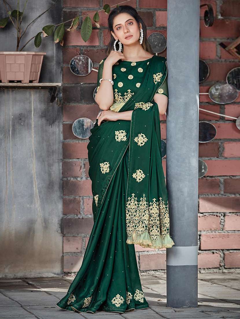 women green embroidered saree with blouse