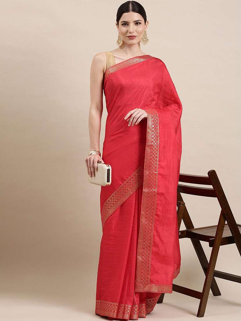 women red solid zari bordered saree with blouse - 21723522 -  Standard Image - 1