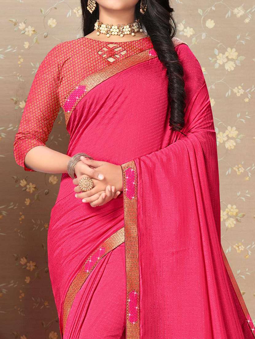 women pink lace work bordered saree with blouse - 21723530 -  Standard Image - 1