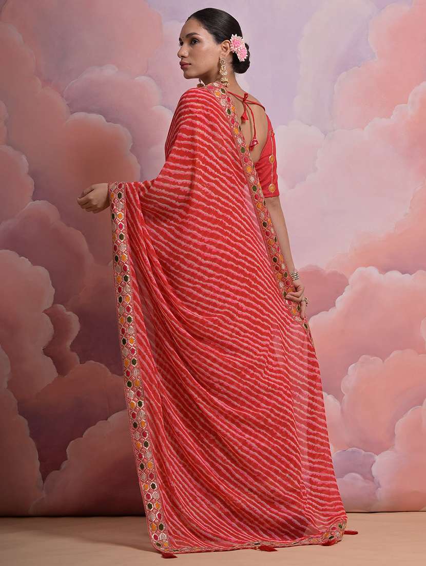 women red leheriya printed lace work saree with blouse - 21723591 -  Standard Image - 1