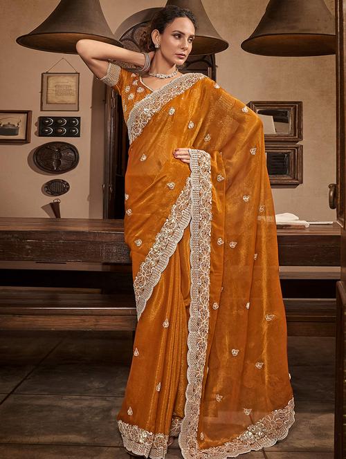 women mustard embroidered saree with blouse - 21723592 - Standard Image - 0