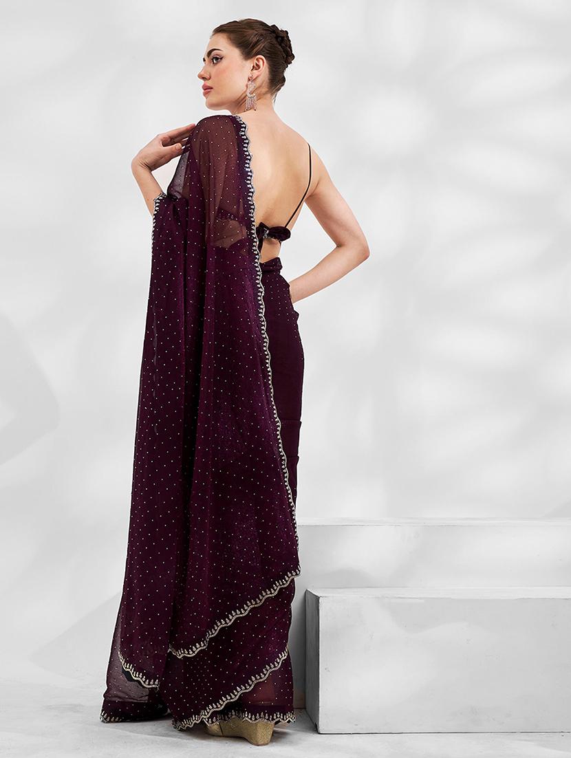 women burgundy embellished saree with blouse - 21723594 - Standard Image - 1
