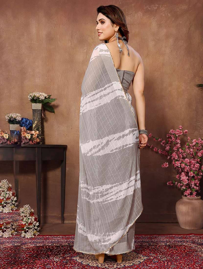 women grey printed saree with blouse - 21723641 -  Standard Image - 1