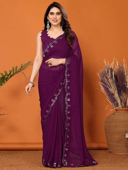 women purple bordered saree with blouse - 21723661 -  Standard Image - 0