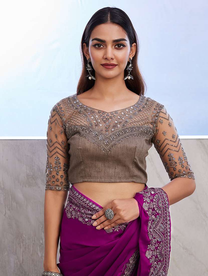 women purple embroidered saree with blouse - 21723668 - Standard Image - 1