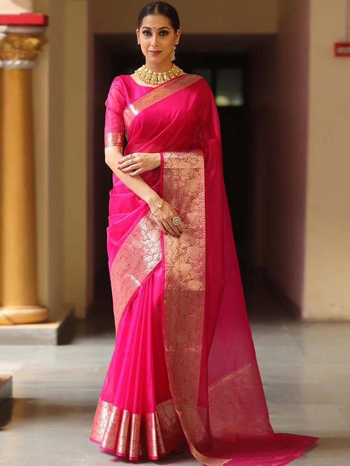 women solid bordered saree with blouse - 21723695 - Standard Image - 0