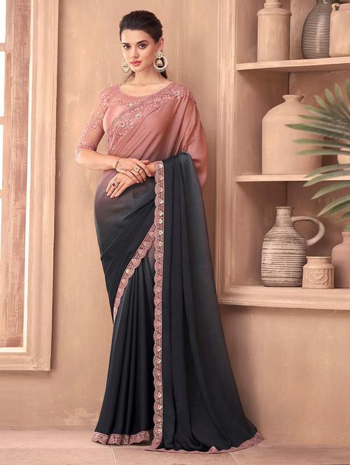 women black ombre embroidered saree with blouse - 21723702 -  Standard Image - 0