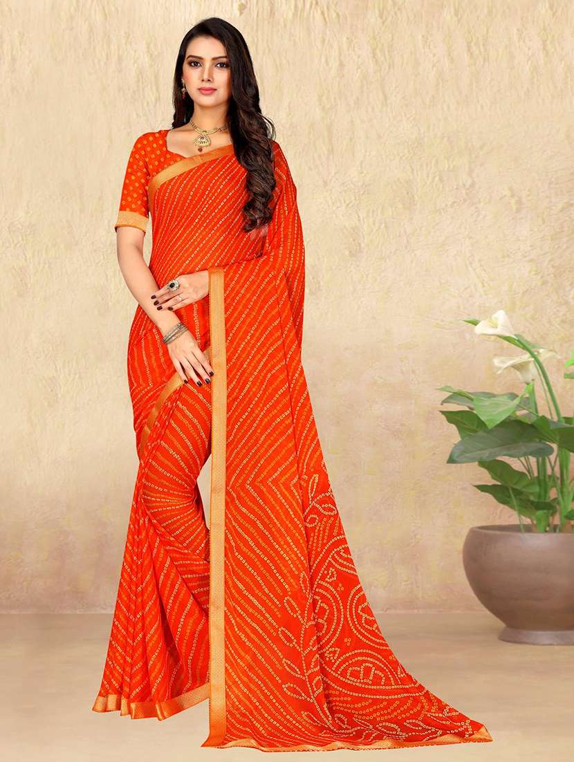 women orange bandhani printed saree with blouse - 21723767 - Zoom Image - 0