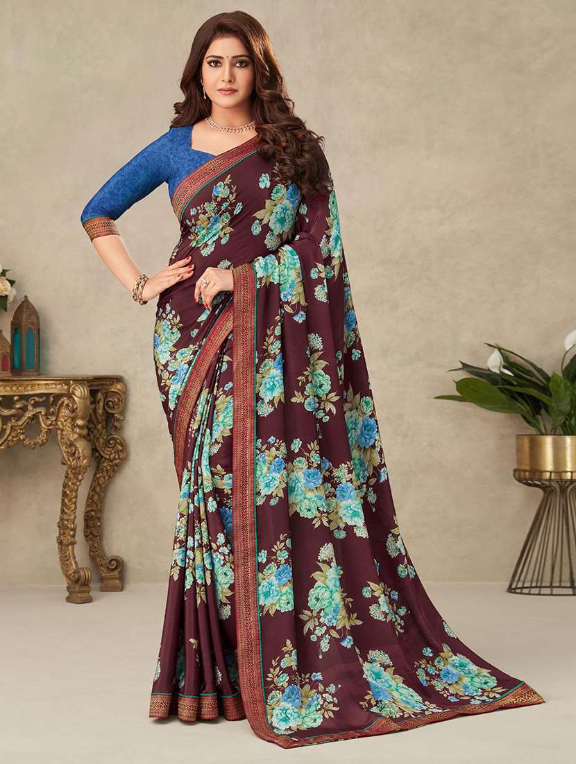 women floral printed bordered saree with blouse
