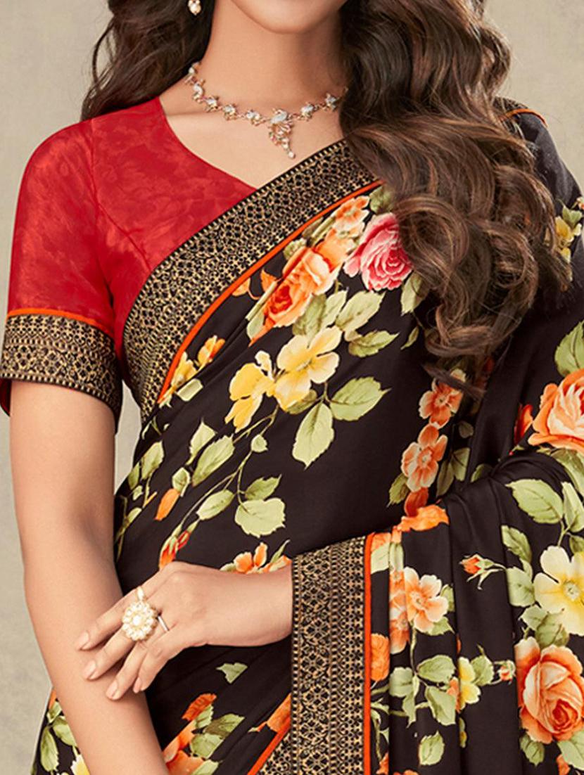 women floral printed bordered saree with blouse - 21723778 - Standard Image - 1