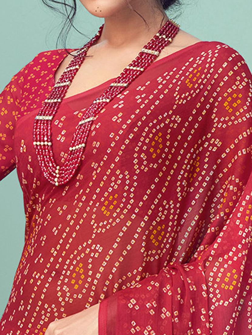 women bandhani printed bordered saree with blouse - 21723801 -  Standard Image - 1