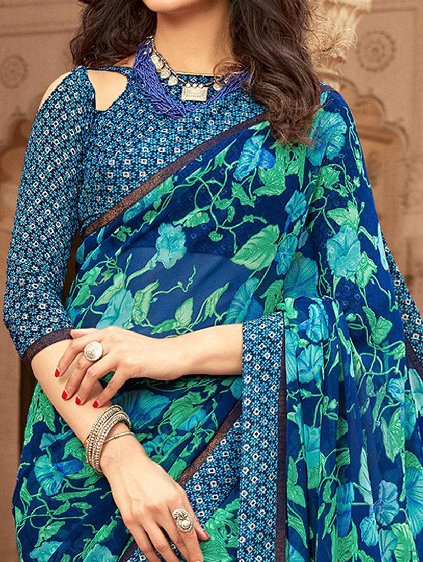 women floral printed bordered saree with blouse - 21723812 -  Standard Image - 1