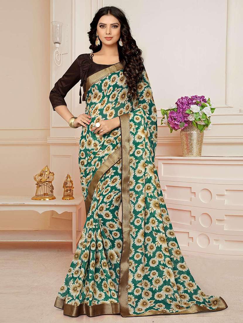 women floral printed bordered saree with blouse