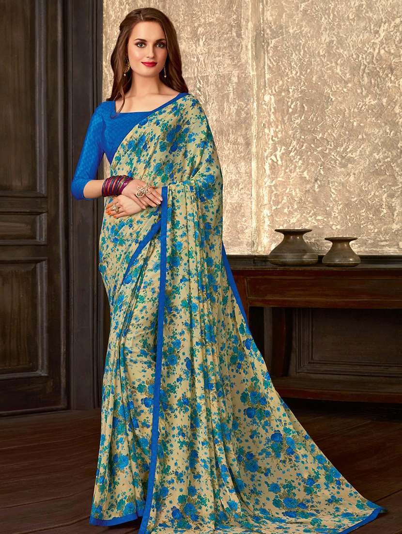 women floral printed bordered saree with blouse