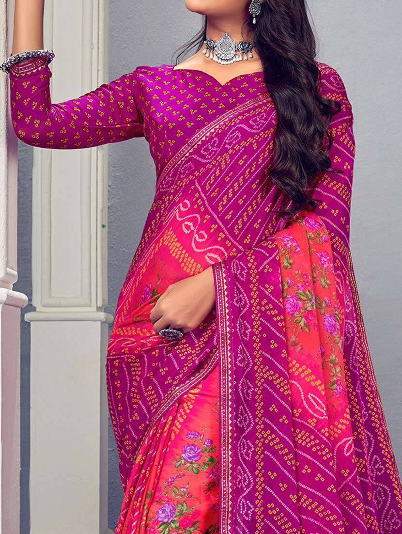 women bandhani printed saree with blouse - 21723897 -  Standard Image - 1