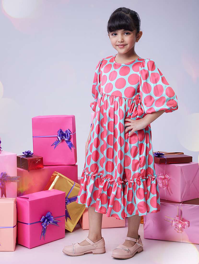 gilrs printed puff sleeves tiered dress - 21723936 -  Standard Image - 1