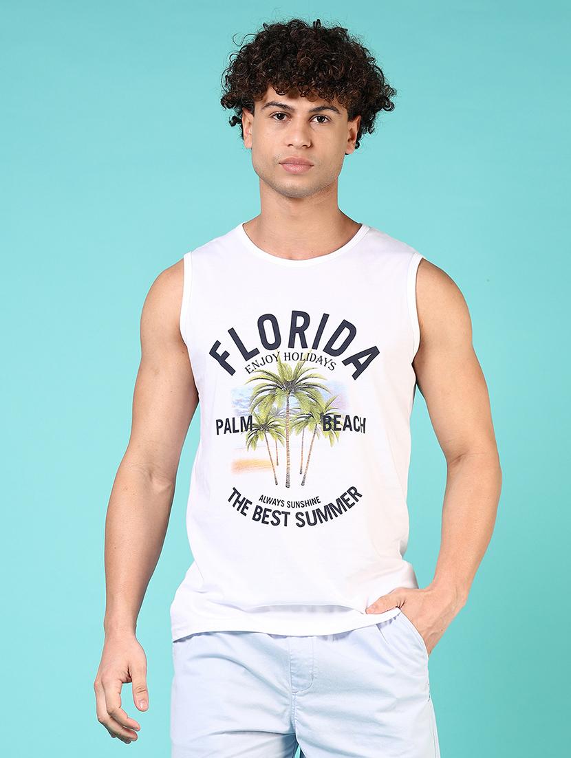 men front print sleeveless regular fit t-shirt