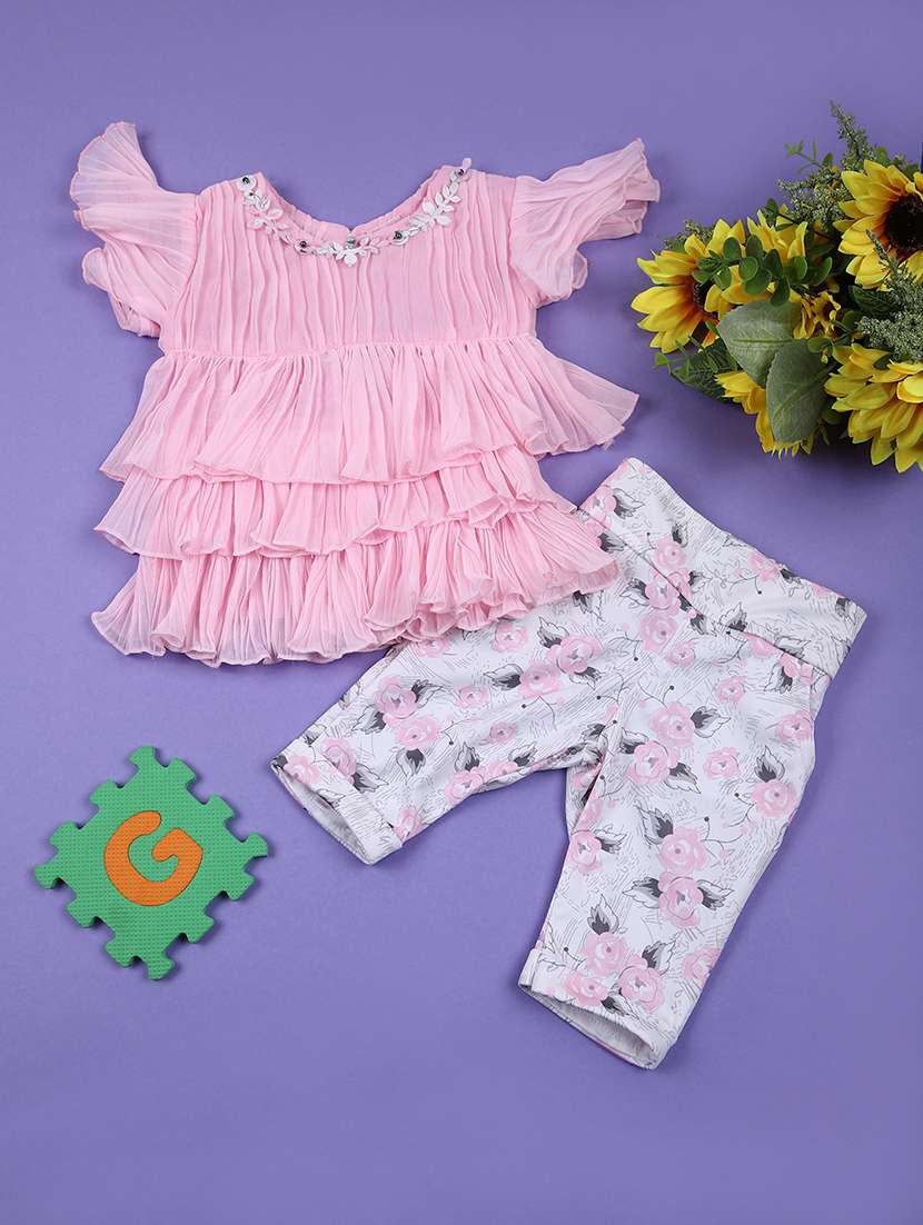 girls pink round neck capri set