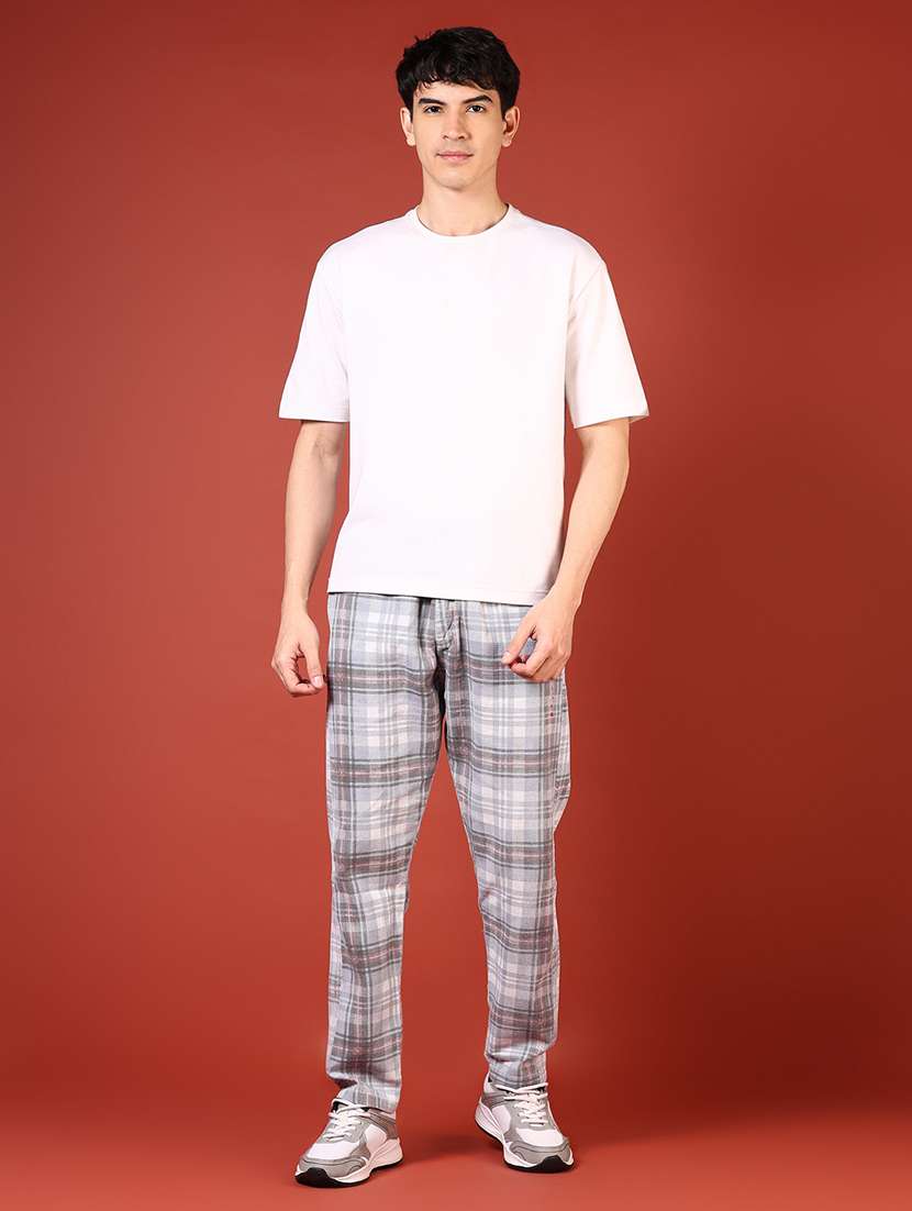 men grey checkered full length track pant - 21723990 - Standard Image - 4