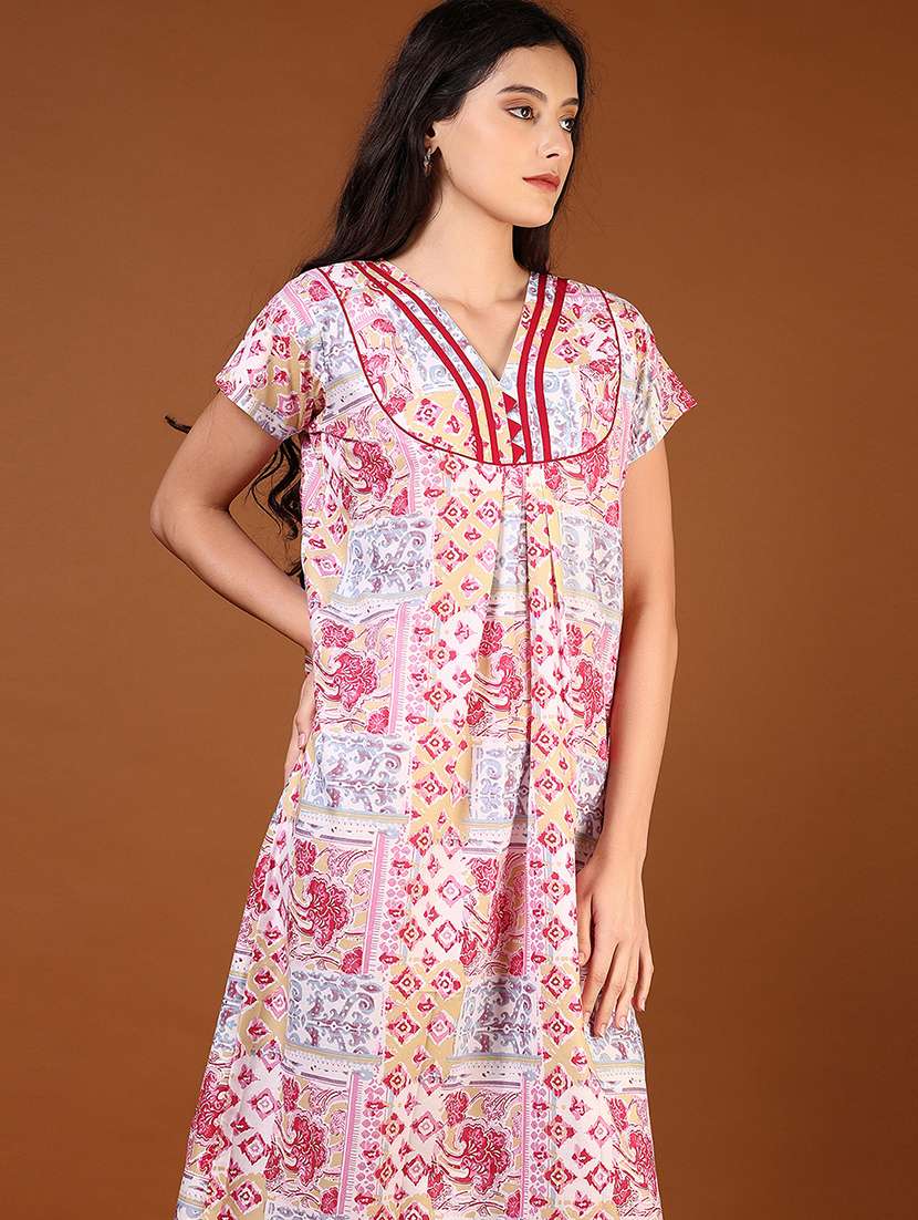 women printed short sleeve nighty - 21723991 -  Standard Image - 4