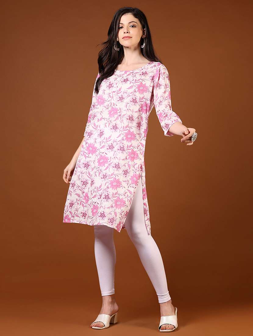 women three quarter sleeve straight kurta - 21723998 -  Standard Image - 4