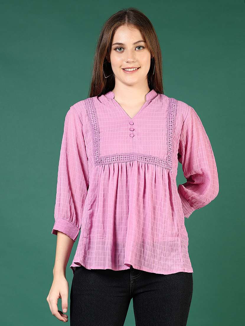women lavender solid puff sleeve a-line top - 21724048 -  Standard Image - 1