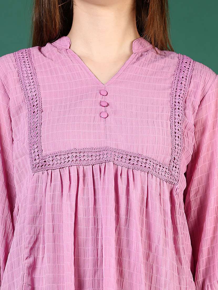 women lavender solid puff sleeve a-line top - 21724048 -  Standard Image - 4