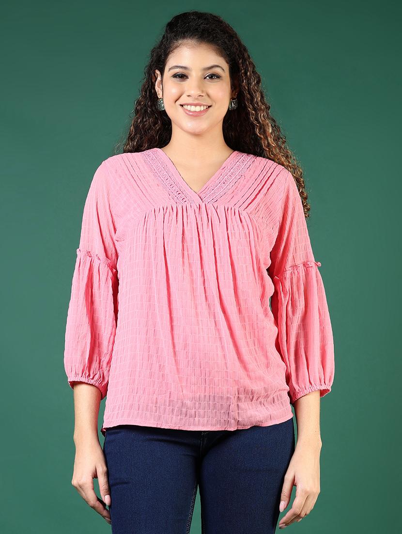 women solid puff sleeve regular top - 21724049 -  Standard Image - 1