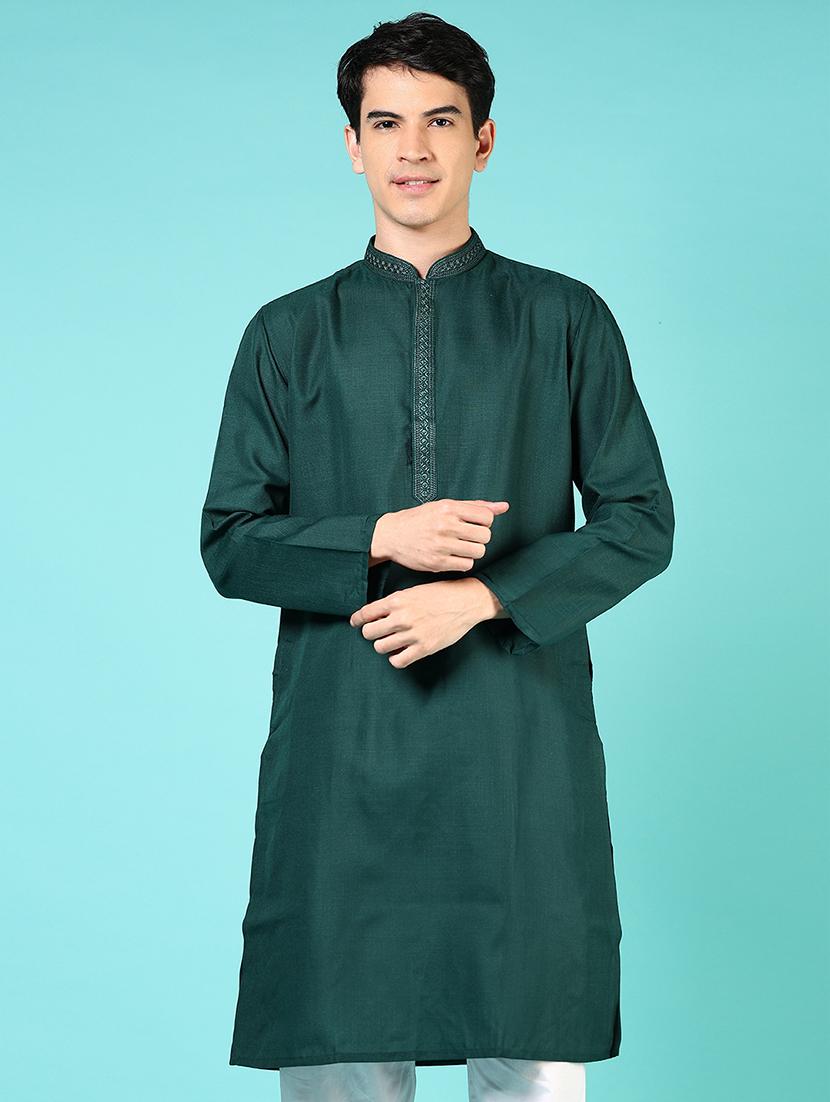 men solid mandarin neck long kurta