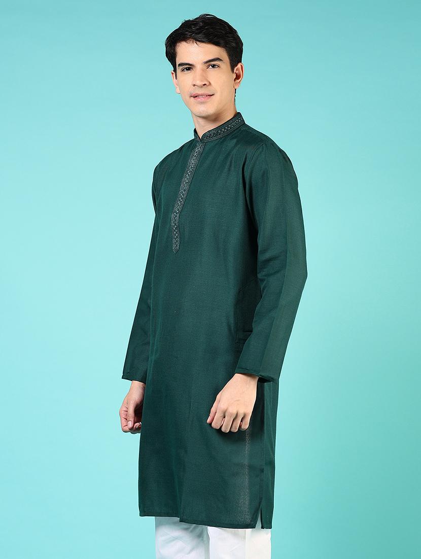 men solid mandarin neck long kurta - 21724091 -  Standard Image - 1