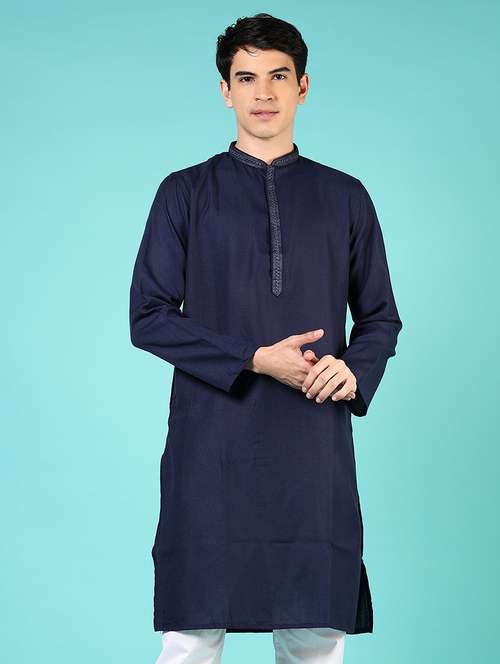 men solid mandarin neck long kurta