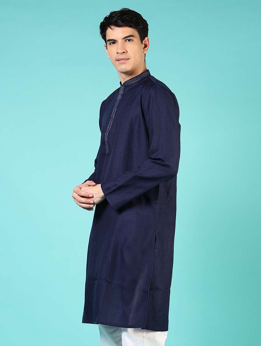 men solid mandarin neck long kurta - 21724094 -  Standard Image - 1