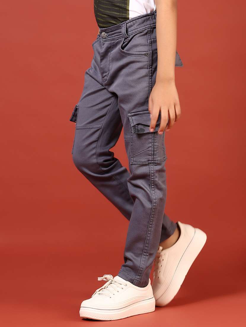 boys solid mid rise cargo - 21724152 -  Standard Image - 1