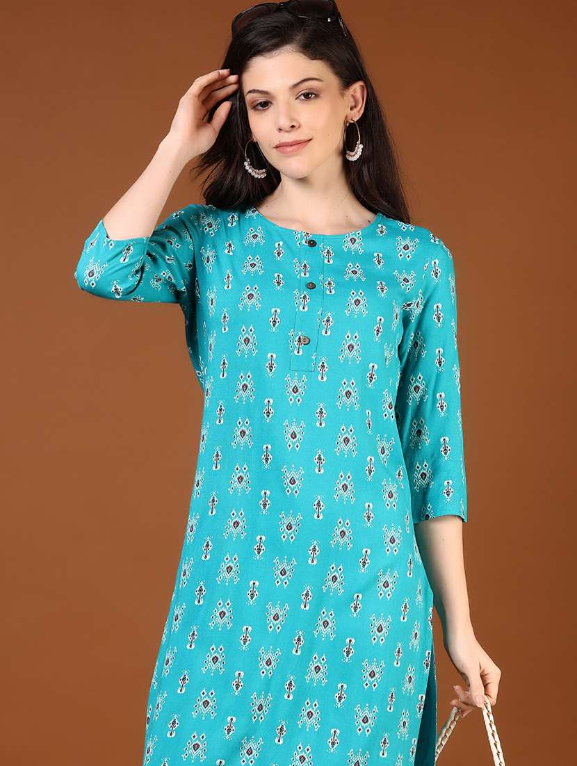 women three quarter sleeve straight kurta - 21724157 -  Standard Image - 4