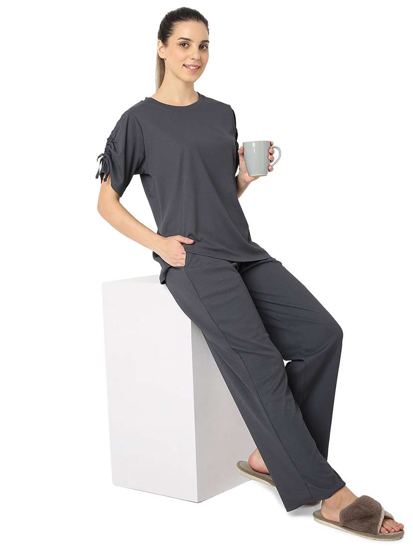 women solid nightwear pyjama set - 21724234 - Standard Image - 4